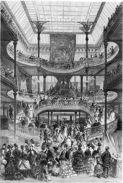 「オーモンドマルシェ」の新しい階段、「ルモンドイラスト」、1875年頃 作： Frederic Theodore Lix